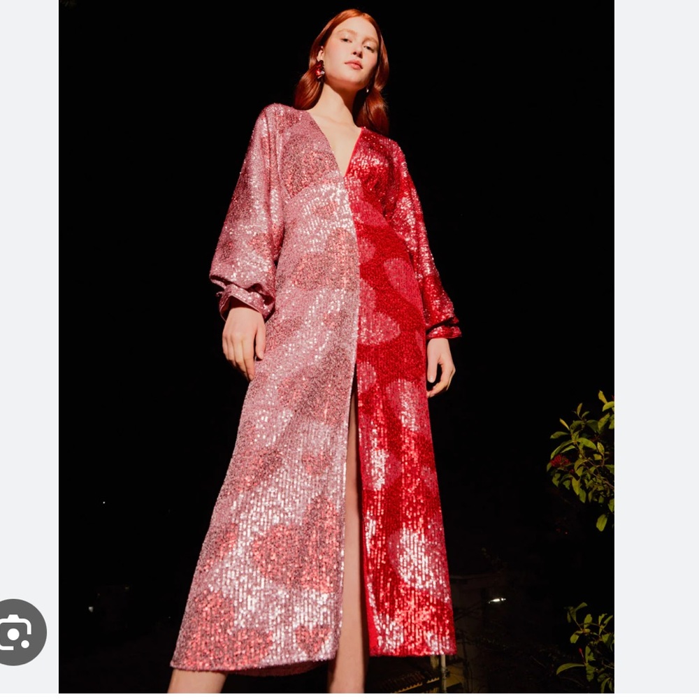 Farm Rio Hearts Sequin Midi Dress